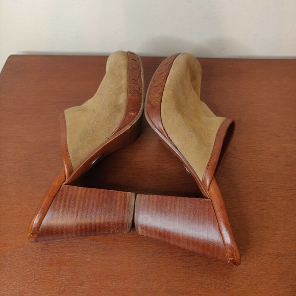 Frye Women's Shoes Mules Tan Suede Brown Block Heel Size 8 Clogs. - Picture 5 of 7